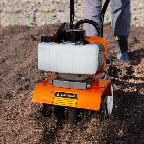 Petrol Cultivator Rotavator Cordless Garden Tiller 52CC 1.65kW 9000RPM 3HP 2 Stroke 1.2L Tank 4 Steel Blades 30cm Working Width 20cm Depth Portable Lawn Soil Digging Weed Removal FREE PPE & Tool Kit