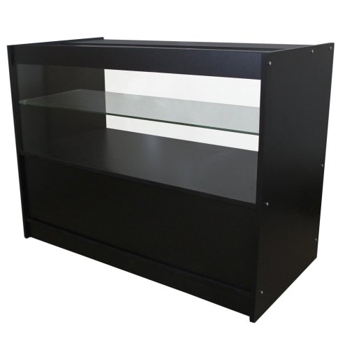 MonsterShop Retail Counter Black Display Storage Showcase Cabinet Glass Shelves C1200