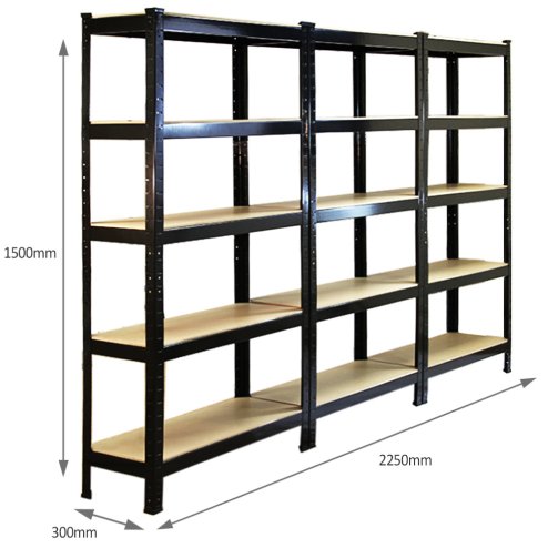 Racking Storage Shelving 75cm Heavy Duty Garage 5 Tier Black & Blue Steel Shelf Unit 75cm x 30cm x 150cm (3, Black)