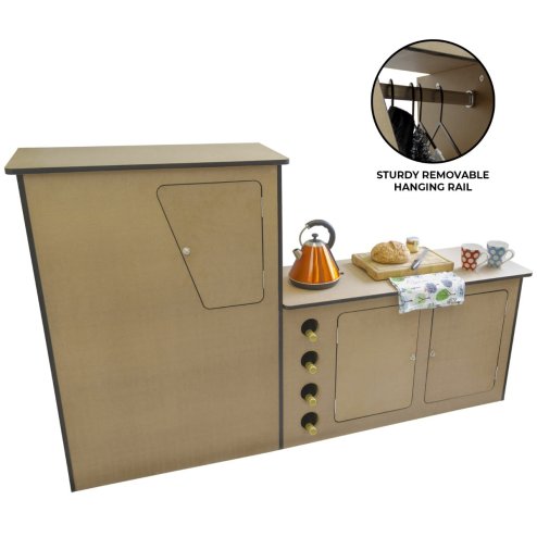 Camper Van Kitchen Furniture Motorhome Unit Pod for VW T4 LHD Transporter Built in Campervan Caravan MDF Storage Cupboards Wardrobe with 4 Space Wine Rack & Aluminium Rail Pre-Drilled Fixing Holes