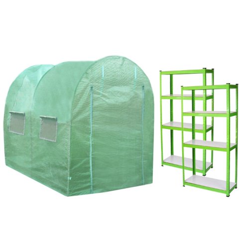 Polytunnel Greenhouse Walk In Galvanised Racking Windows Doors Growhouse PE Cover Gardening Metal Frame Outdoor Storage Garden Tent Vegetable Flower Plant 25mm Diameter | 3 x 2m
