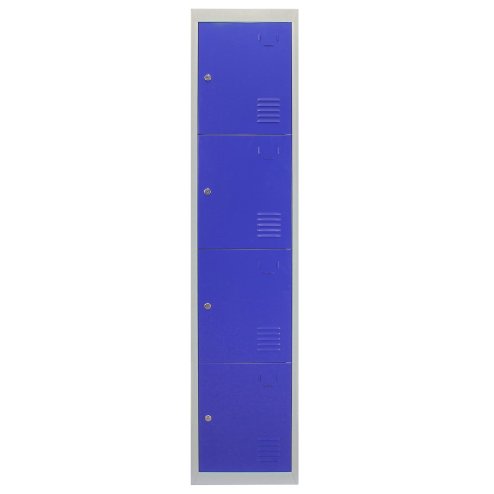 MonsterShop 3 x Metal Lockers, 4 Door Storage, Blue & Grey Metal Lockable Unit, School Staff Gym Changing Room