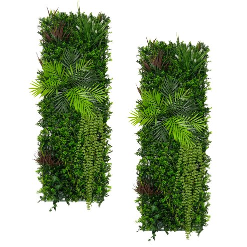 2Pcs Artificial Plant Wall Panel 50 x 150cm Alina Living Foliage Greenery Tiles Indoor Outdoor Weather & UV Resistant Grass Fence Hedge Privacy Backdrop Garden Home Decor Snap & Lock Fixings Included