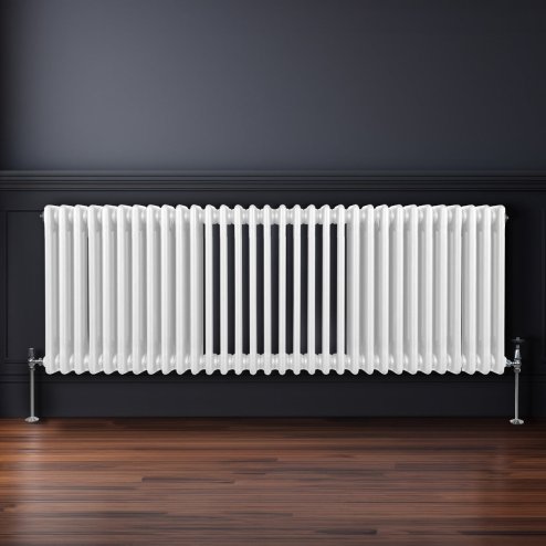 Traditional 3 Column Radiator 600mm x 1462mm Modern Central Heating Heater Gloss White Carbon Steel Horizontal Wall Mounted Kitchen Living Room Bathroom Cleaning Brush Fixing Kit & Brackets