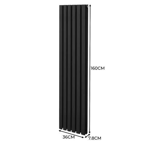 Oval Column Radiator 1600mm x 360mm & TRV Chrome Valves Modern Designer Double Panel Central Heating Heater Black Steel Vertical Kitchen Living Room FREE Cleaning Brush Fixing Kit & Brackets