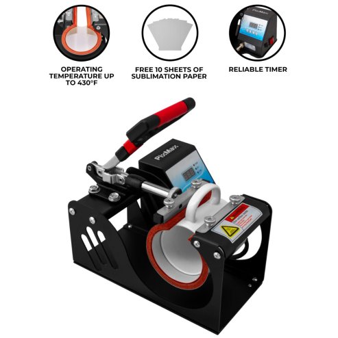PixMax Sublimation Mug Press Machine, Personalised Mugs Printing, Black, 22cm x 12cm x 38cm
