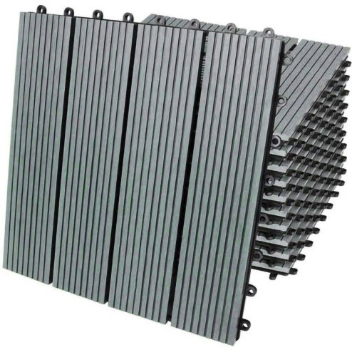 66 x WPC Decking Tiles Grey Terrace Decking Wood Plastic Composite DIY Interlocking Flooring Balcony Roof Terrace Hot Tub Outdoor Deck Tiles Click & Go Easy Clean Weather Resistant 30 x 30 cm (6 m2)