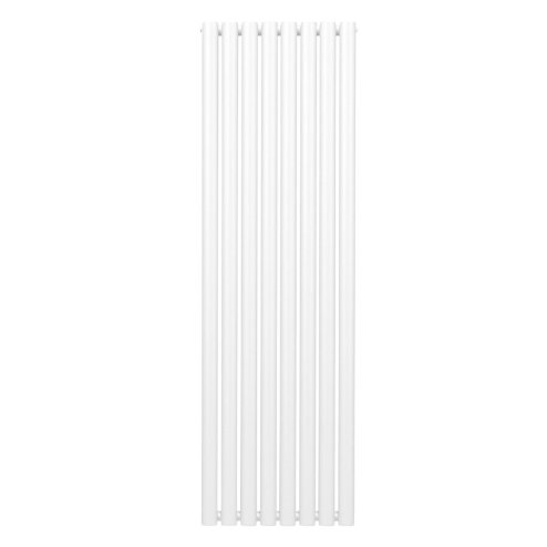 Oval Column Radiator 1600mm x 480mm Modern Designer Double Panel Central Heating Heater Gloss White Carbon Steel Vertical Kitchen Living Room Bathroom FREE Cleaning Brush Fixing Kit & Brackets