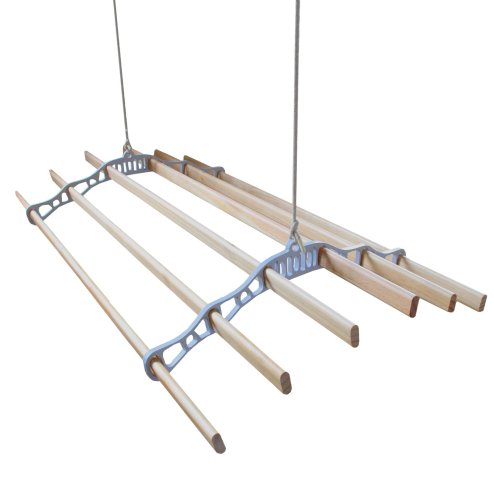 Clothes Airer Ceiling Pulley Maid Traditional Mounted Clothing Dryer 6 Lath Laundry Drying Rack Rail 1.4m White