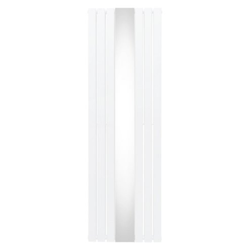 Flat Panel Radiator With Mirror 1800mm x 565mm Modern Designer Double Column Vertical Heater Matt White Carbon Steel Wall Mounted Kitchen Living Room Cleaning Brush Fixing Kit & Brackets
