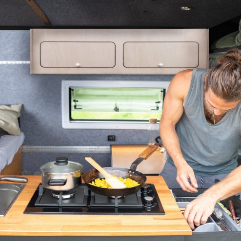 Campervan Overhead Cabinet 2 Door Top Locker Central Divider Camper Van Furniture Storage Lightweight Solid Birch Plywood Unpainted Soft Close Hinges Push Button Locks Pre Drilled Holes Fixing Kit