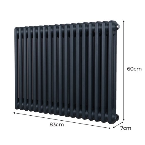 Traditional 2 Column Radiator 600mm x 832mm Modern Central Heating Heater Anthracite Matt Grey Carbon Steel Horizontal Wall Mounted Kitchen Living Room Bathroom Cleaning Brush Fixing Kit & Brackets