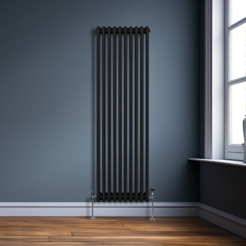 Traditional 3 Column Radiator 1800mm x 472mm Modern Central Heating Heater Matt Black Carbon Steel Vertical Wall Mounted Kitchen Living Room Bathroom Cleaning Brush Fixing Kit & Brackets