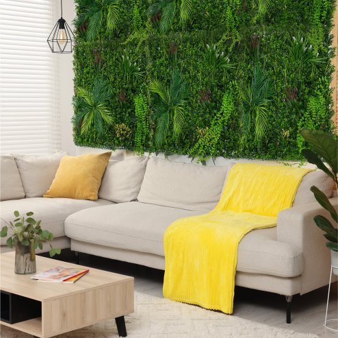 2Pcs Artificial Plant Wall Panel 100 x 100cm Alina Living Foliage Greenery Tiles Indoor Outdoor Weather & UV Resistant Grass Fence Hedge Privacy Backdrop Garden Home Decor Snap & Lock Fixings Included