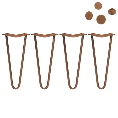 4Pcs Hairpin Table Legs Heavy-duty DIY Furniture Metal Steel Sturdy Industrial With FREE Screw Pack And FREE Protector Feet Antique Copper 2 Prong Rods 12 Inch Height 10mm Thickness