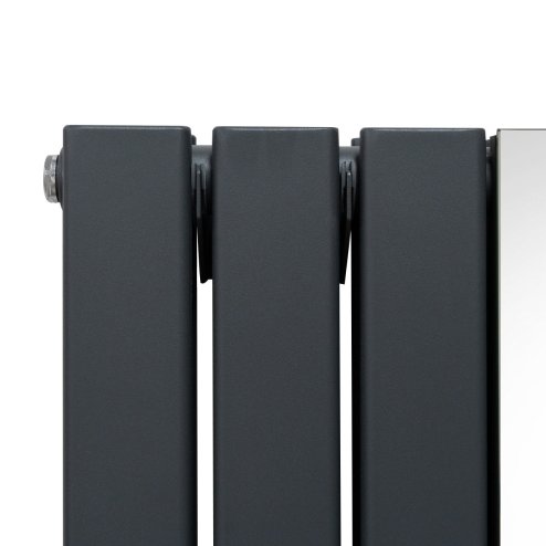 Flat Panel Radiator With Mirror 1800mm x 425mm & TRV Chrome Valves Designer Double Column Vertical Anthracite Grey Carbon Steel Wall Mounted Kitchen Living Room Cleaning Brush Fixing Kit & Brackets
