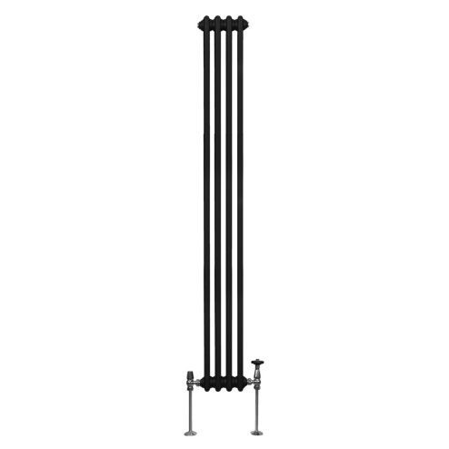 Traditional 2 Column Radiator 1800mm x 202mm Modern Central Heating Heater Matt Black Carbon Steel Vertical Wall Mounted Kitchen Living Room Bathroom Cleaning Brush Fixing Kit & Brackets