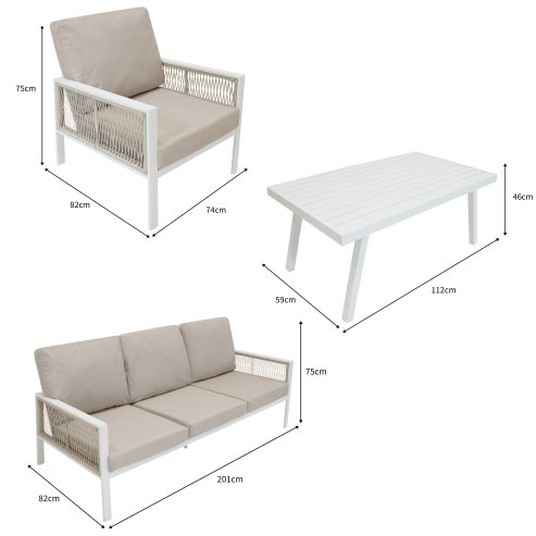Aluminium 4 Piece Sofa Set with Black Rattan Storage Box - White