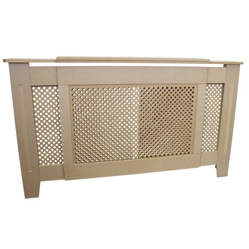 Adjustable Radiator Cover Natural Un-Finished MDF Trellised Grill Modern Cabinet Shelf 1400mm - 1920mm
