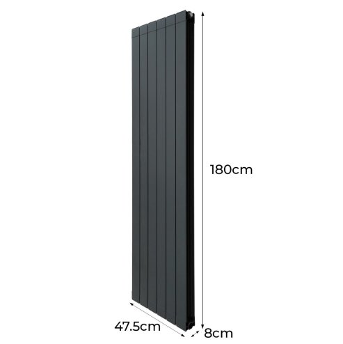Aluminium Designer Radiator 1800mm x 475mm Vertical Double Flat Panel Column Lightweight Modern Central Heating Heater Matt Anthracite Grey Kitchen Living Room FREE Cleaning Brush Fixing Kit Brackets