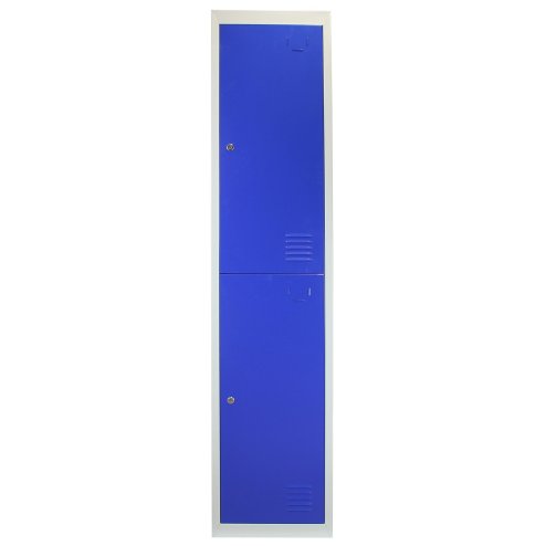 MonsterShop 2 Door Metal Storage Lockers, Flatpack Blue & Grey Steel Lockable Unit, Staff Gym School Changing