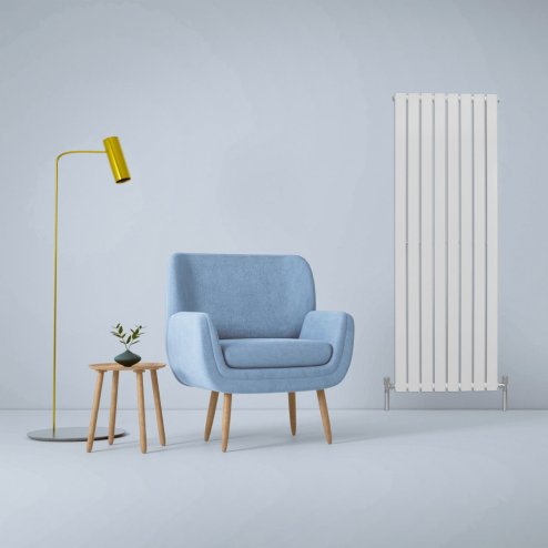 Designer Radiators 160 x 56cm Flat Panel Modern Central Heating Gloss White Vertical Column Double Panel Wall Mounted Slimline Kitchen Living Room Bathroom Commercial Cleaning Brush & Fixing Kit