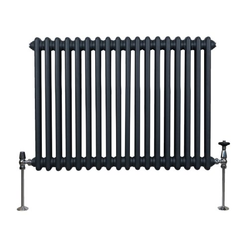 Traditional 2 Column Radiator 600mm x 832mm Modern Central Heating Heater Anthracite Matt Grey Carbon Steel Horizontal Wall Mounted Kitchen Living Room Bathroom Cleaning Brush Fixing Kit & Brackets