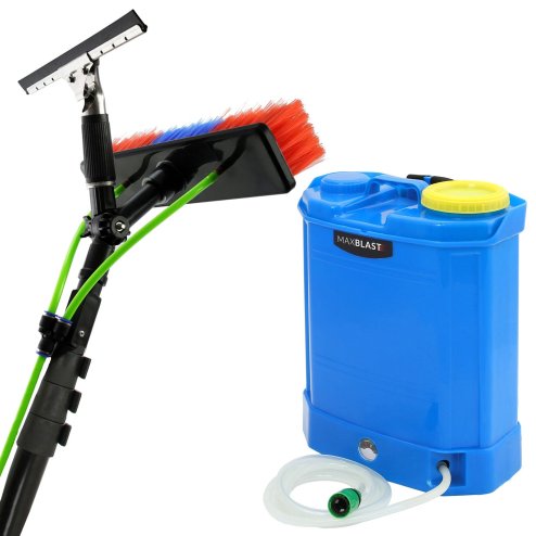 MAXBLAST 24ft Water Fed Pole & Backpack / Window Cleaning Telescopic Brush / Extendable Window Washer