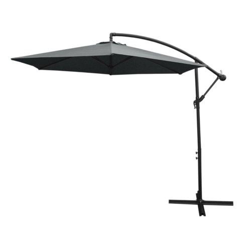 3m Cantilever Garden Parasol Banana Hanging Umbrella Winding Crank Shade Patio Outdoor Sun Shade Tilt UV Protection | Grey Square Base