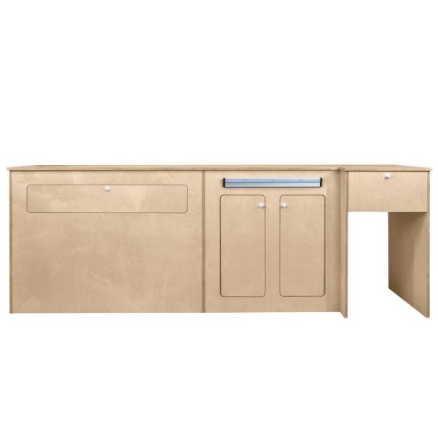 Camper Van Kitchen Pod LHD Conversion Unit Flat Pack Motorhome Campervan Furniture Foldaway Table Built In Storage Cupboards Fridge Space Towel Holder 15mm Birch Plywood SWB VW T5 & T6 Transporters