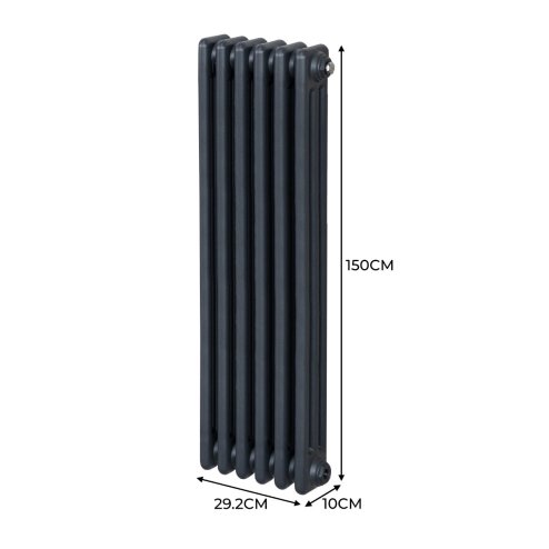 Traditional 3 Column Radiator 1500mm x 292mm Modern Central Heating Heater Matt Anthracite Grey Carbon Steel Vertical Wall Mounted Kitchen Living Room Bathroom Cleaning Brush Fixing Kit & Brackets