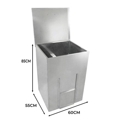 Coal Storage Bunker 150kg 300L Galvanised Steel Raised Metal Base Strengthening Bar Baffle Plate Waterproof Rust & Rodent Proof Wood Fire Sliding Door Hinged Lid Handle FREE Coal Shovel