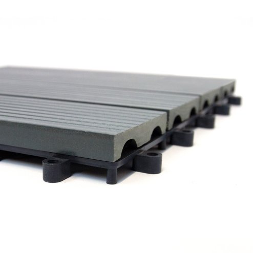 33 x WPC Decking Tiles Grey Terrace Decking Wood Plastic Composite DIY Interlocking Flooring Balcony Roof Terrace Hot Tub Outdoor Deck Tiles Click & Go Easy Clean Weather Resistant 30 x 30 cm (3 m2)