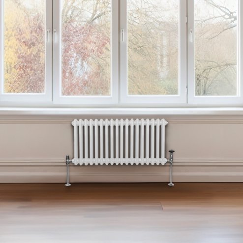 Traditional 2 Column Radiator 300mm x 832mm Modern Central Heating Heater Gloss White Carbon Steel Horizontal Wall Mounted Kitchen Living Room Bathroom FREE Cleaning Brush Fixing Kit & Brackets