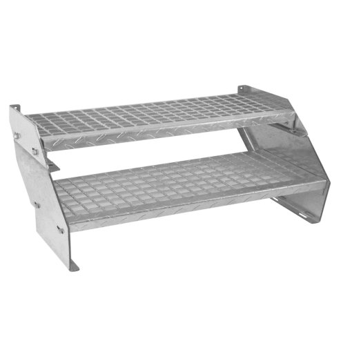 Metal Staircase 2 Section Adjustable Height 90cm / 900mm Wide Galvanised Steel Silver 2 Steps Weatherproof Grate Step Outdoor Garden Patio Modular Stairs 5mm Rod Thickness FREE Fixing Kit