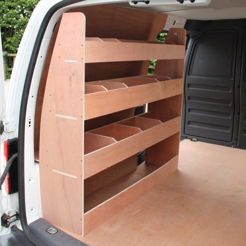 Van Lining Carpet Super Stretch + Glue & VW Caddy Racking Bundle, 11m2 Dark Grey Anthracite, Van Racking, Vans, Motor Homes, Cars, Shelving Unit with 4 Shelves, 12mm Plywood, 4 Tier Racking Unit