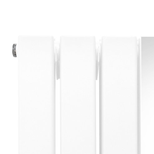 Flat Panel Radiator With Mirror 1800mm x 565mm Modern Designer Double Column Vertical Heater Matt White Carbon Steel Wall Mounted Kitchen Living Room Cleaning Brush Fixing Kit & Brackets
