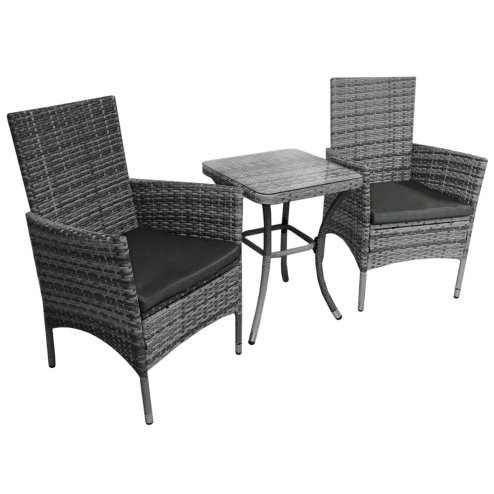 Garden Outdoor Rattan Bistro Set Furniture 3 PCs Patio Weave Companion Chair Table Set Conservatory Balcony 2 Seater Grey FREE Rain Cover