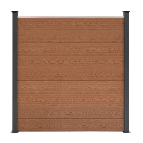 Composite Fence Panels, Angled Piece & LED Posts 6ft x 60ft - Brown