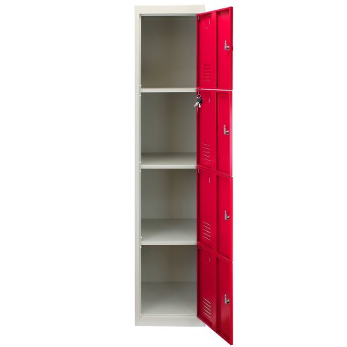 MonsterShop 3 x Metal Lockers, 4 Door Storage, Blue & Grey Metal Lockable Unit, School Staff Gym Changing Room