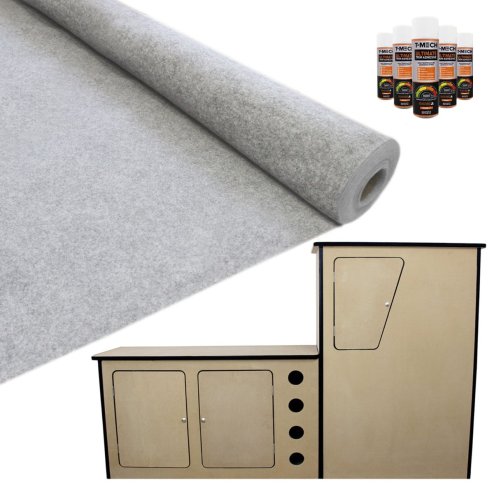 T-Mech 11m2 Van Lining Carpet Super Stretch Kit Silver Grey | With Camper Motor Home Kitchen Unit | FREE 5 Heavy Duty Adhesive Glue Spray Cans