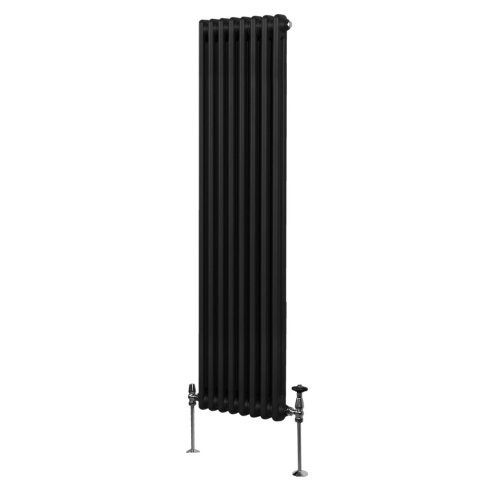 Traditional 2 Column Radiator 1800mm x 382mm Modern Central Heating Heater Matt Black Carbon Steel Vertical Wall Mounted Kitchen Living Room Bathroom Cleaning Brush Fixing Kit & Brackets
