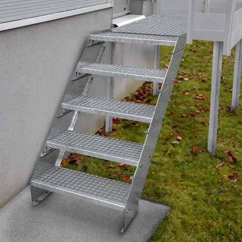 Metal Staircase 2 Section Adjustable Height 60cm / 600mm Wide Galvanised Steel Silver 2 Steps Weatherproof Grate Step Outdoor Garden Patio Modular Stairs 5mm Rod Thickness FREE Fixing Kit