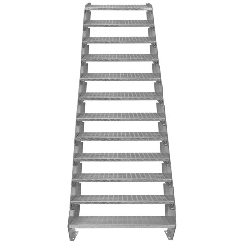 Metal Staircase 12 Section Adjustable Height 90cm / 900mm Wide Galvanised Steel Silver 12 Steps Weatherproof Grate Step Outdoor Garden Patio Modular Stairs 5mm Rod Thickness FREE Fixing Kit