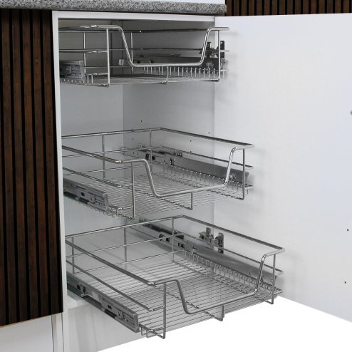 KuKoo 2 x Kitchen Pull Out Soft Close Baskets, 400mm Wide Cabinet, Slide Out Wire Storage Drawers