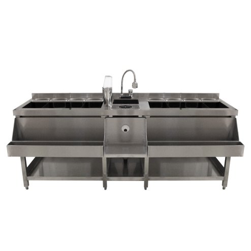 Double Cocktail Bar Station 360°C Swivel Mixer Tap Stainless Steel Insulated Ice Well Professional Glass Rinser Workstation Sink Double Speed Rail FREE Boston Cocktail Shaker + 8 x Gastro Pots