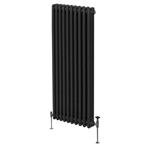 Traditional 3 Column Radiator 1800mm x 472mm Modern Central Heating Heater Matt Black Carbon Steel Vertical Wall Mounted Kitchen Living Room Bathroom Cleaning Brush Fixing Kit & Brackets