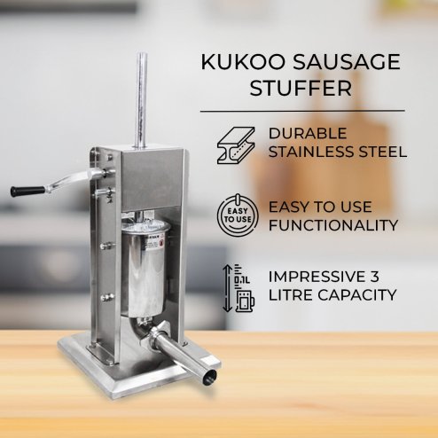 3L Sausage Stuffer Kit Filler Maker 304 Stainless Steel Heavy Duty Commercial Meat Machine Vertical Manual 2 Speeds