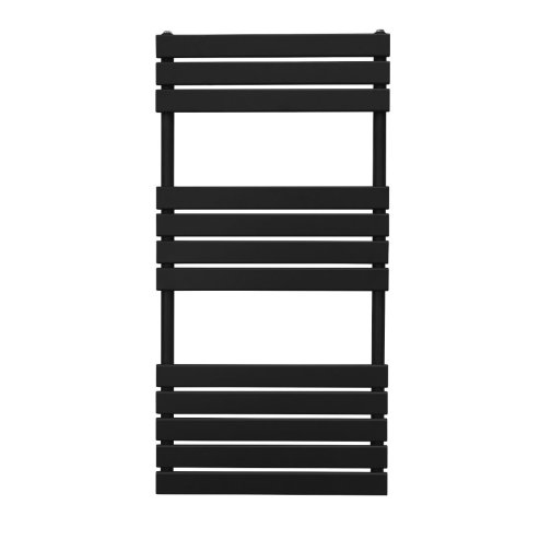 Vertical Towel Radiator Designer Flat Panel 1200mm x 600mm Bathroom Heated Rail Matt Black Central Heating Ladder Heater Wall Mounted Carbon Steel FREE Cleaning Brush Fixing Kit & Brackets