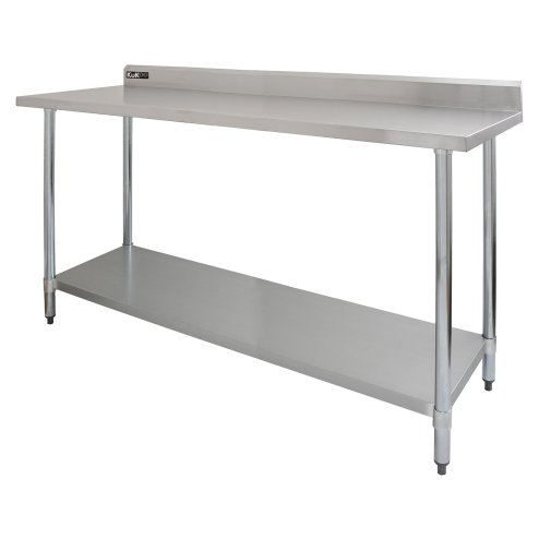 Prep Table With Single Over-Shelf Commercial Heavy Duty Work Bench Kitchen Prep-table Stainless Steel Commercial Home Preparation Worktop Work-table 6ft